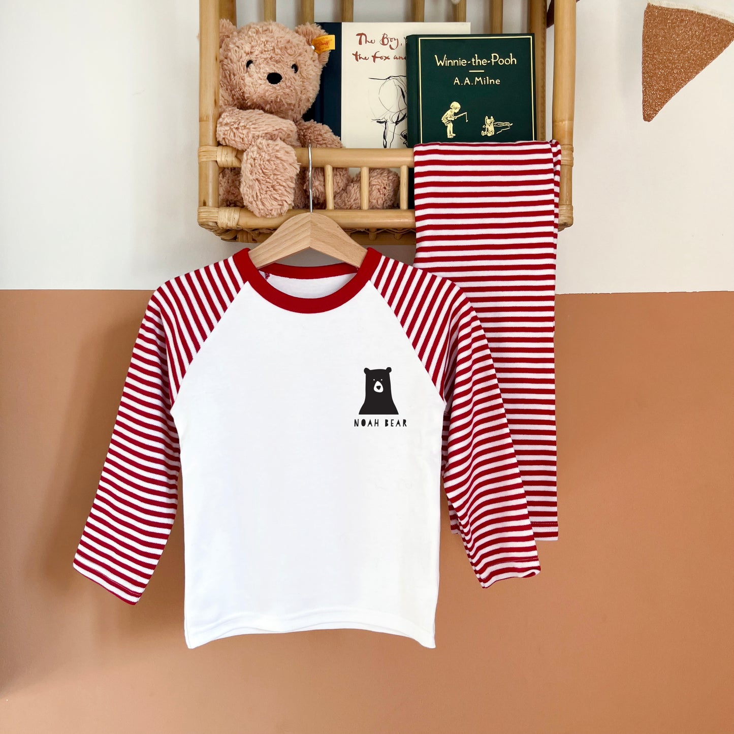 Personalised Baby Bear Christmas Single Romper, Pyjamas Or set