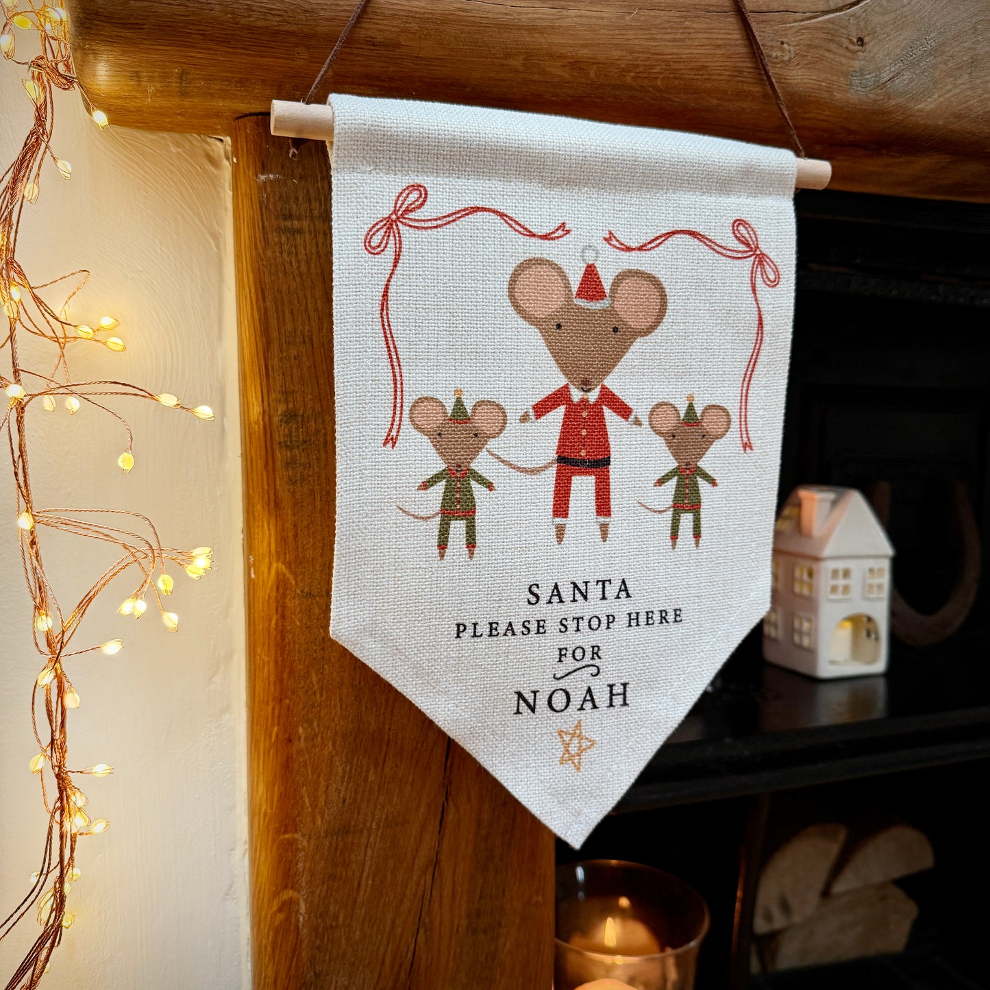 Personalised Santa Stop Here Santa and Elf Mouse Wall Hanging