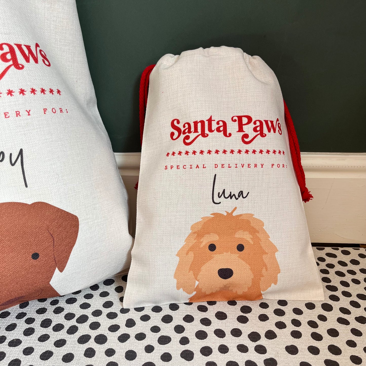 Santa Paws, Personalised Christmas Dog Sack