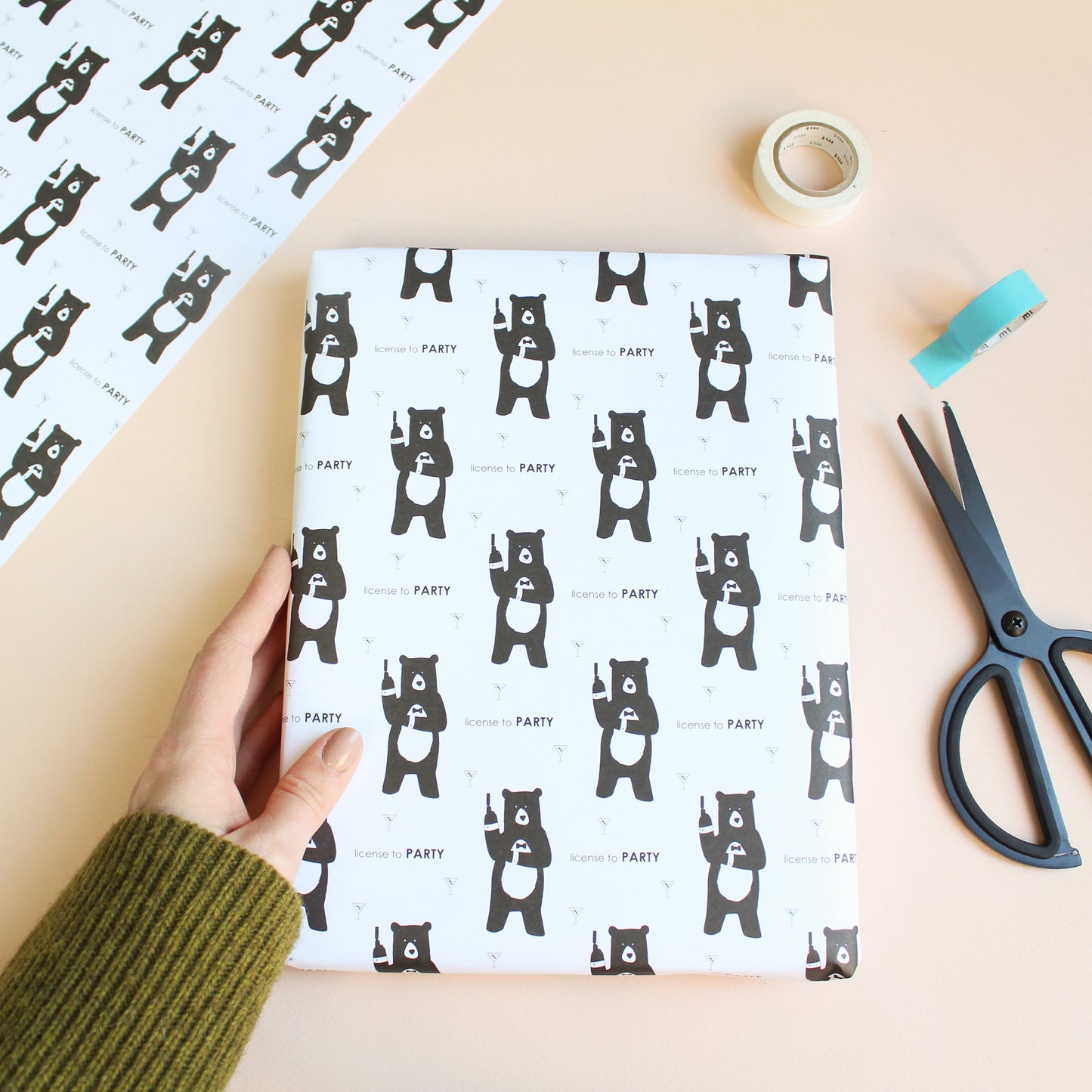 License To Party, Bear Wrapping Paper