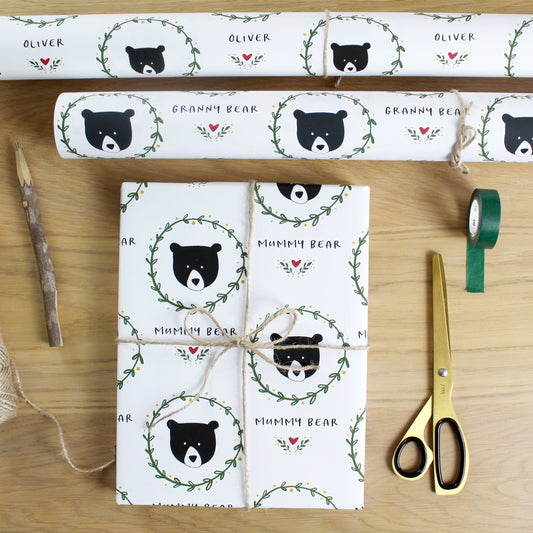 Personalised Botanical Bear Wrapping Paper