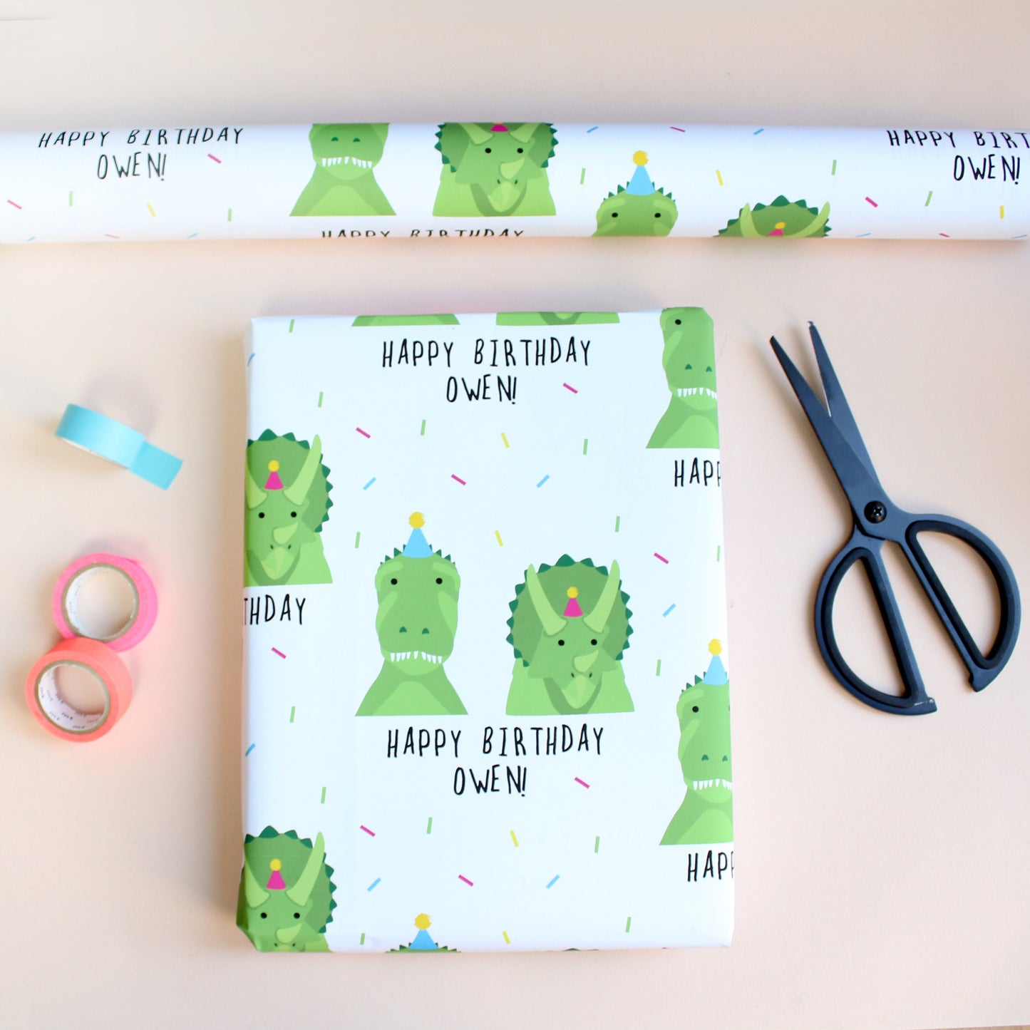 Personalised Dinosaur Birthday Wrapping Paper