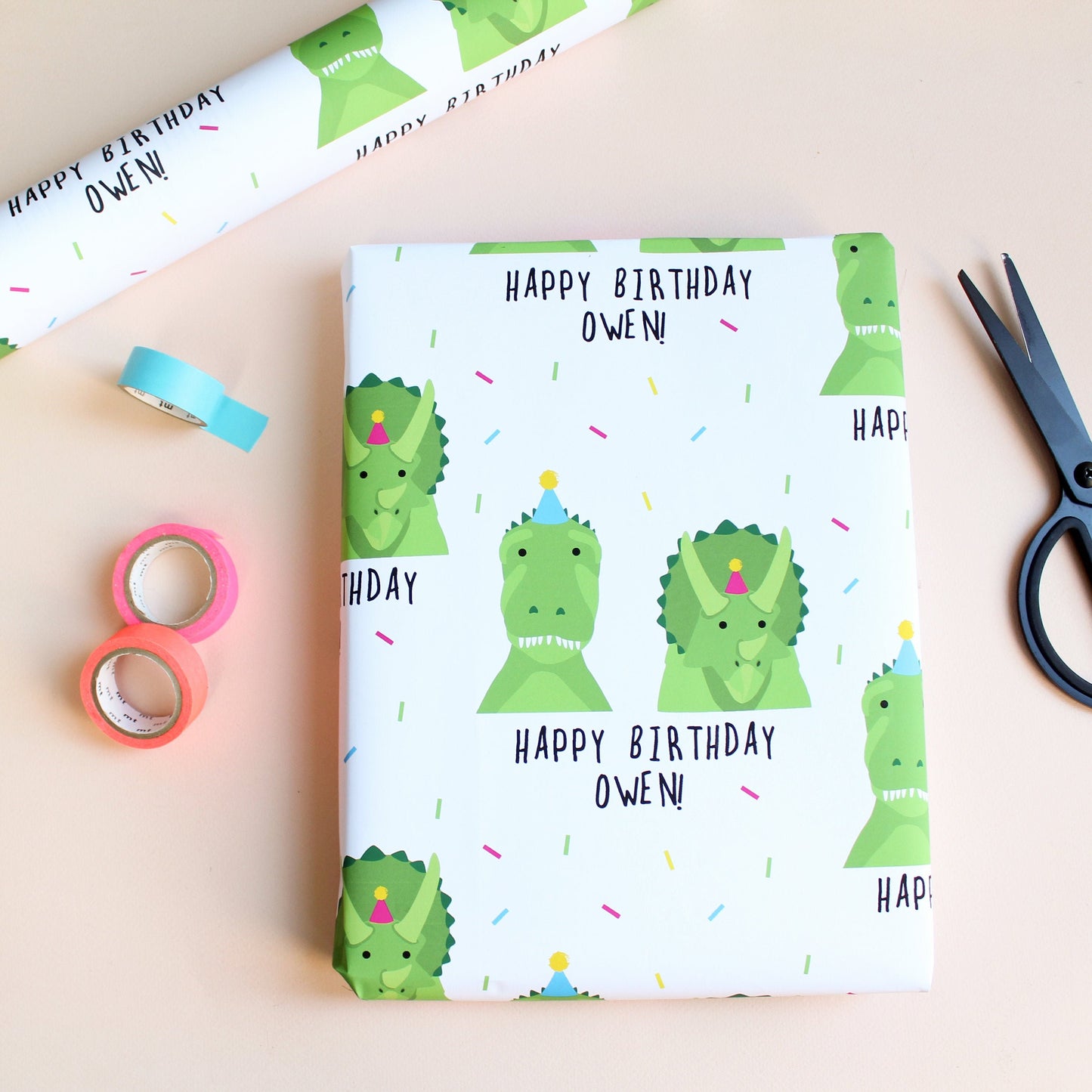 Personalised Dinosaur Birthday Wrapping Paper