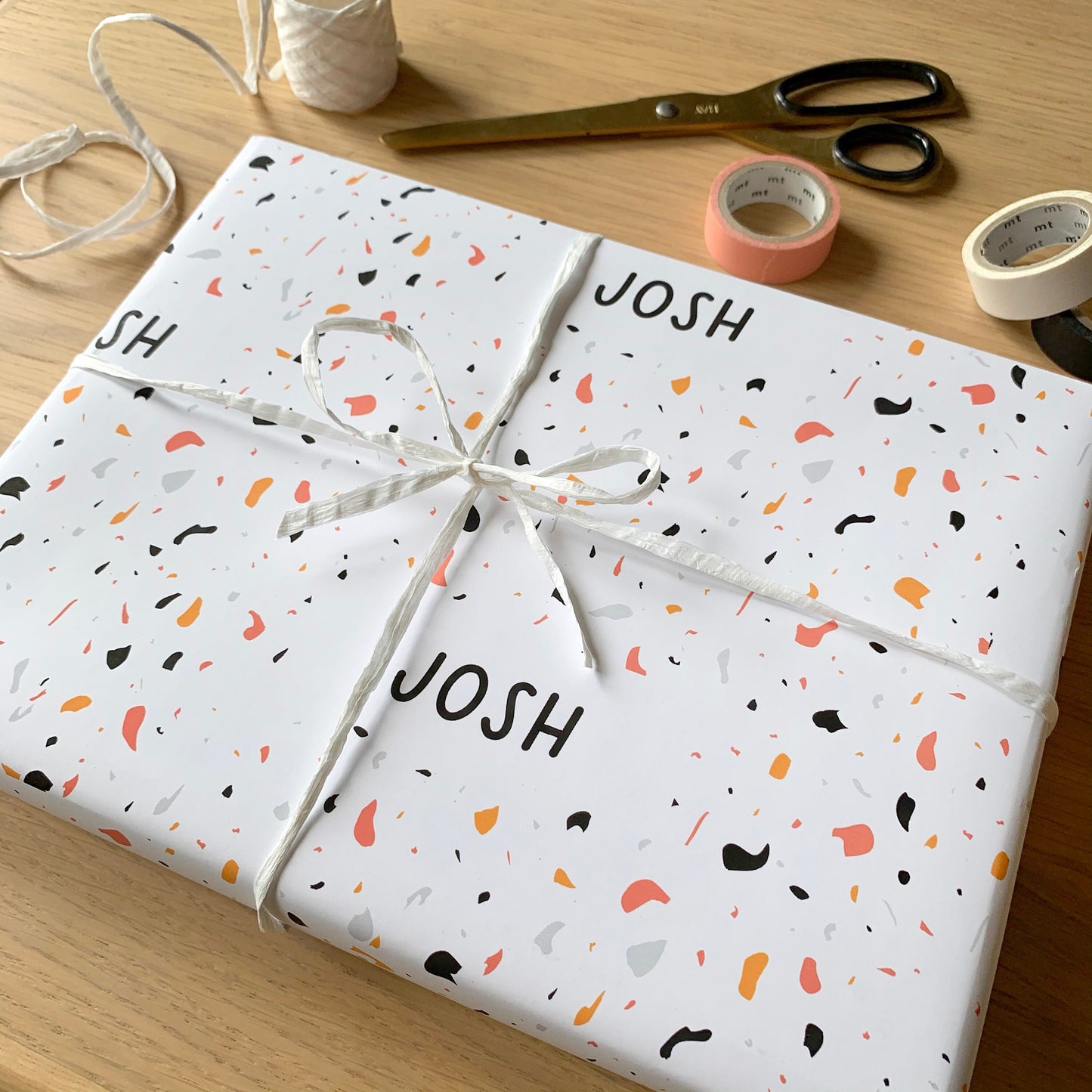 personalised terrazzo name wrapping paper