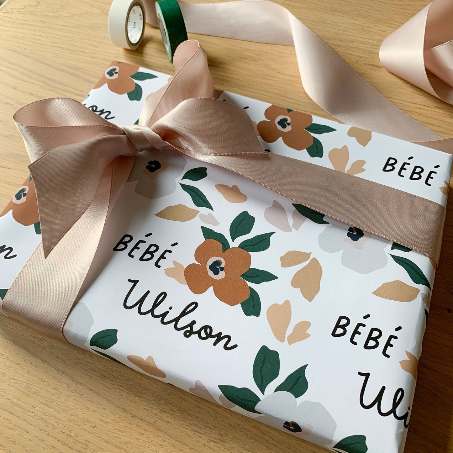 Personalised Floral Bebe Surname Wrapping Paper
