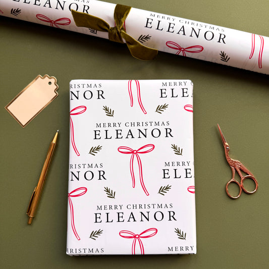 Personalised Botanical Bow Wrapping Paper