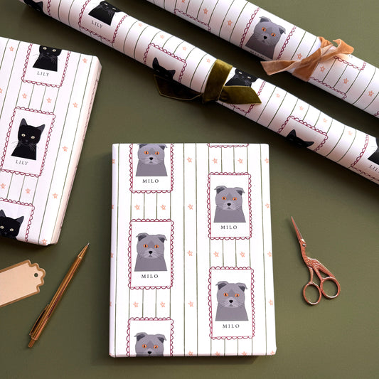 Personalised Christmas Cat Stamp Wrapping Paper