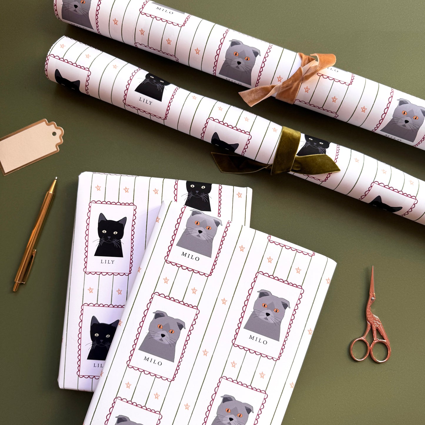 Personalised Christmas Cat Stamp Wrapping Paper
