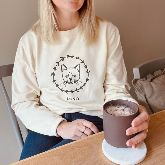 Personalised Cat Botanical Wreath Unisex Christmas Jumper