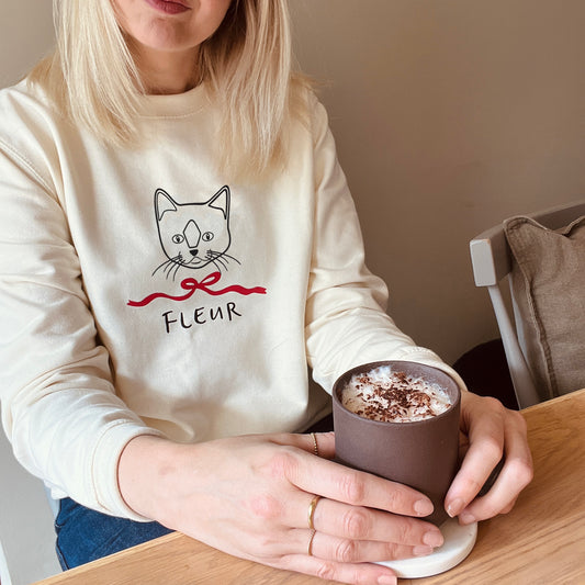 Personalised Cat And Bow Unisex Christmas Jumper