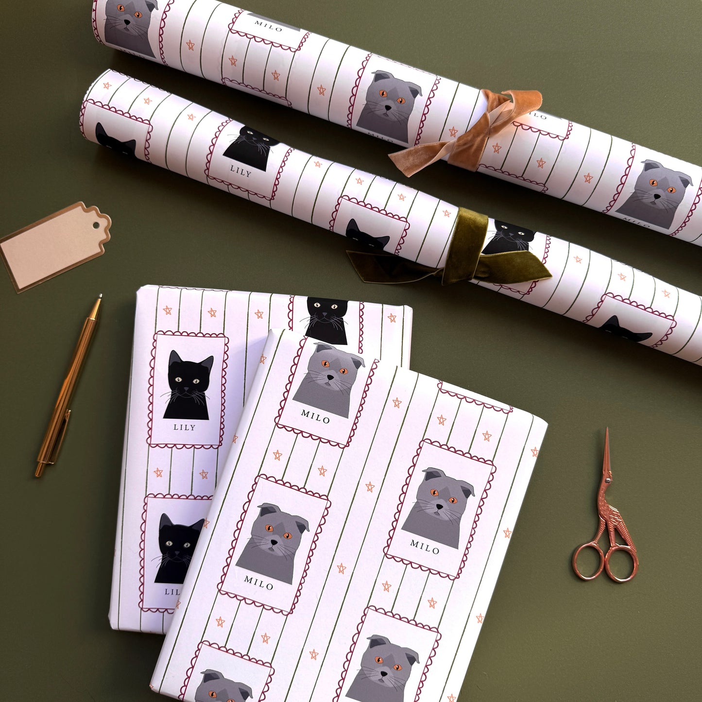 Personalised Christmas Cat Stamp Wrapping Paper