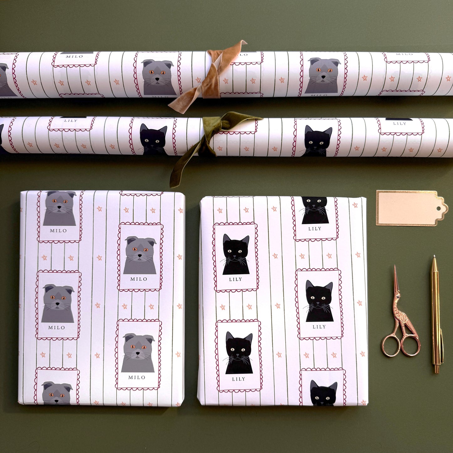 Personalised Christmas Cat Stamp Wrapping Paper