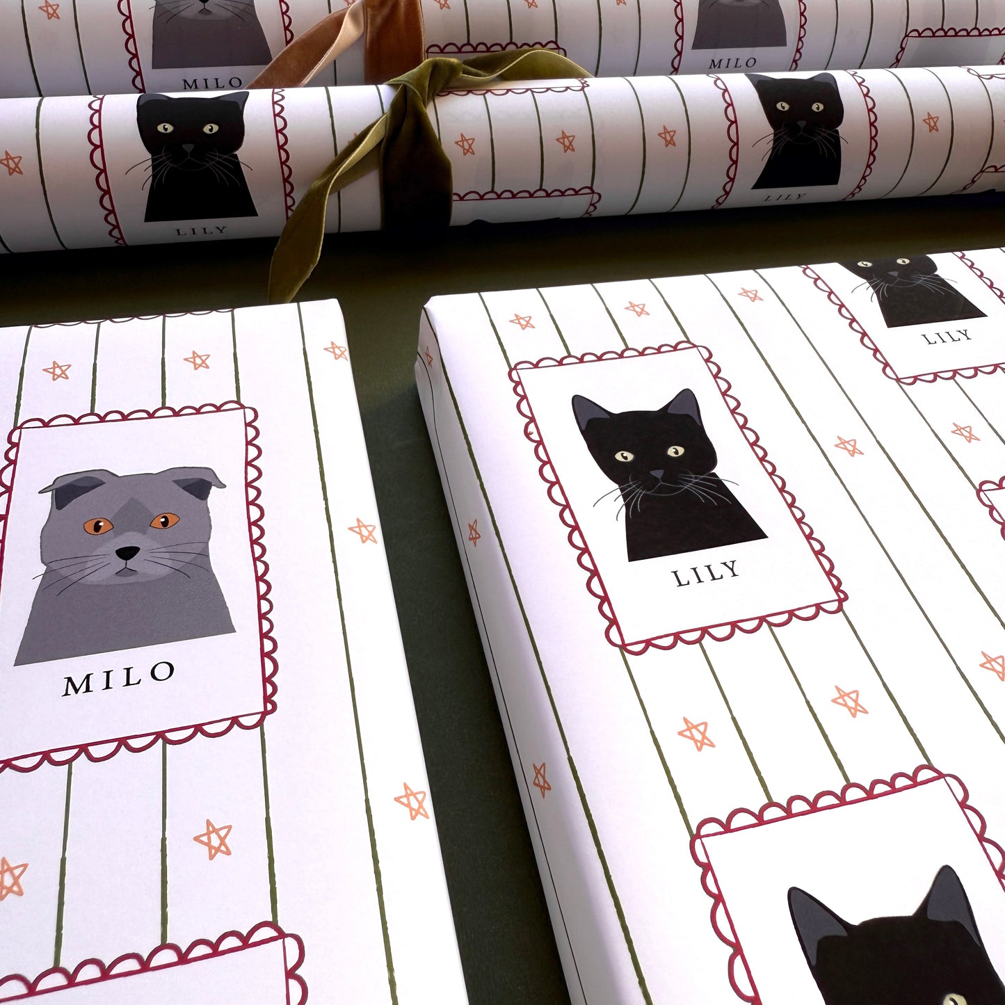 Personalised Christmas Cat Stamp Wrapping Paper