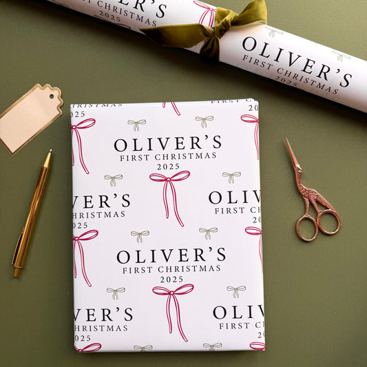 Personalised Baby's First Christmas Bow Wrapping Paper