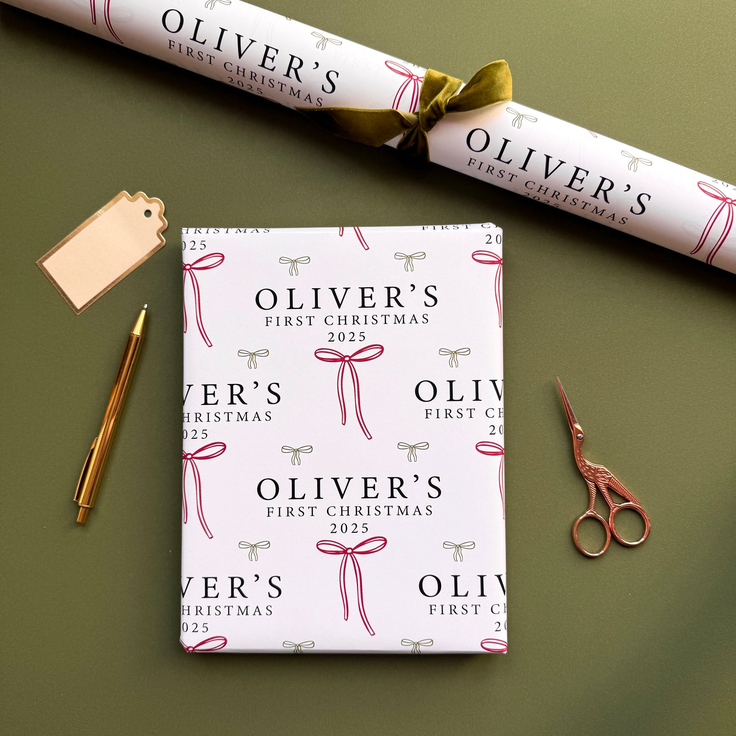 Personalised Baby's First Christmas Bow Wrapping Paper