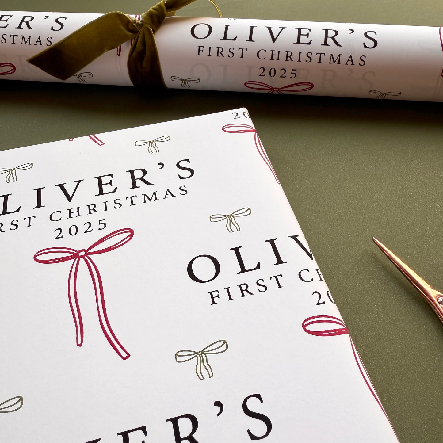 Personalised Baby's First Christmas Bow Wrapping Paper