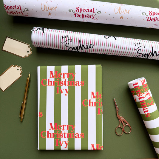 Personalised Candy Cane Stripe Christmas Wrapping Paper