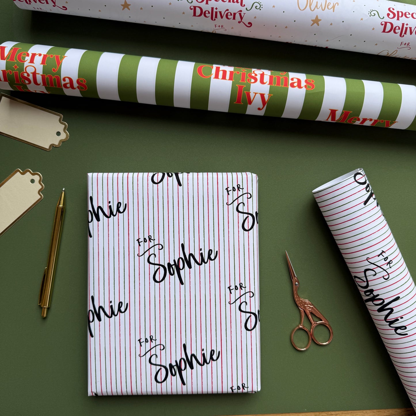 Personalised Name And Pin Stripe Christmas Paper