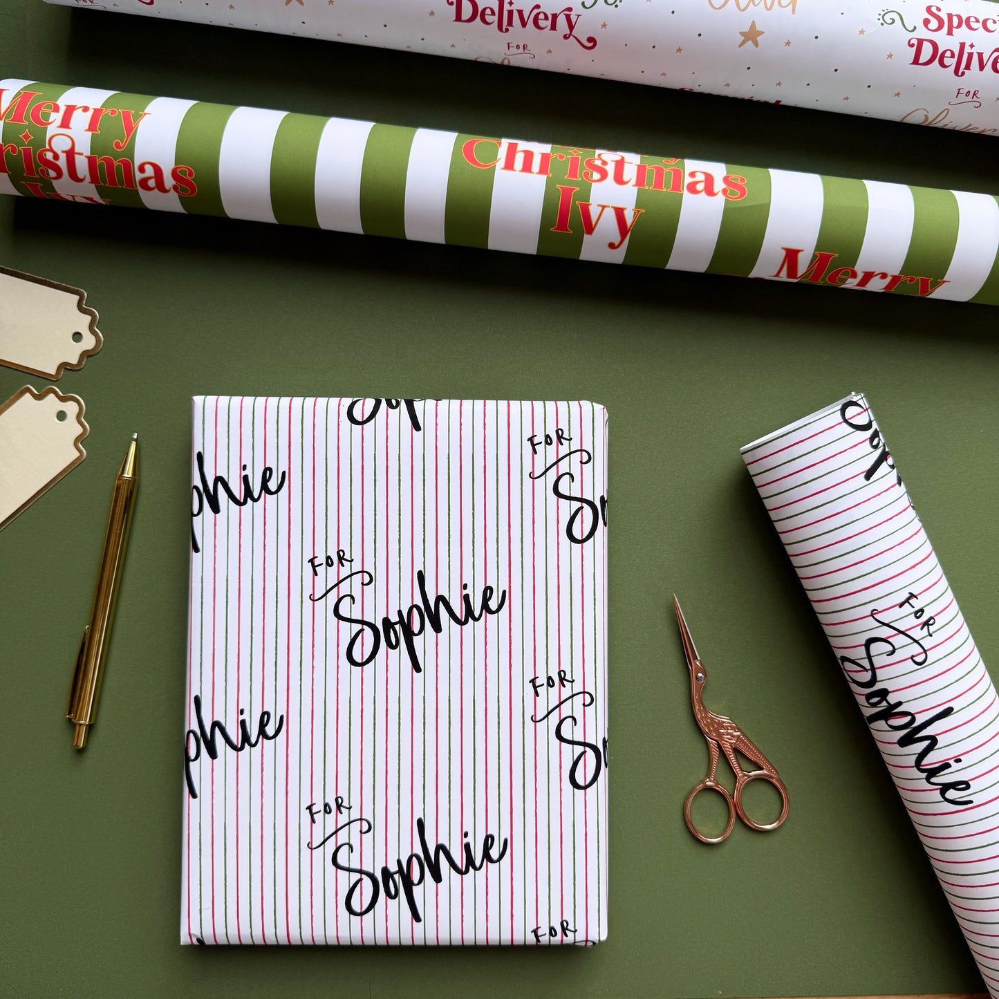 Personalised Name And Pin Stripe Christmas Paper