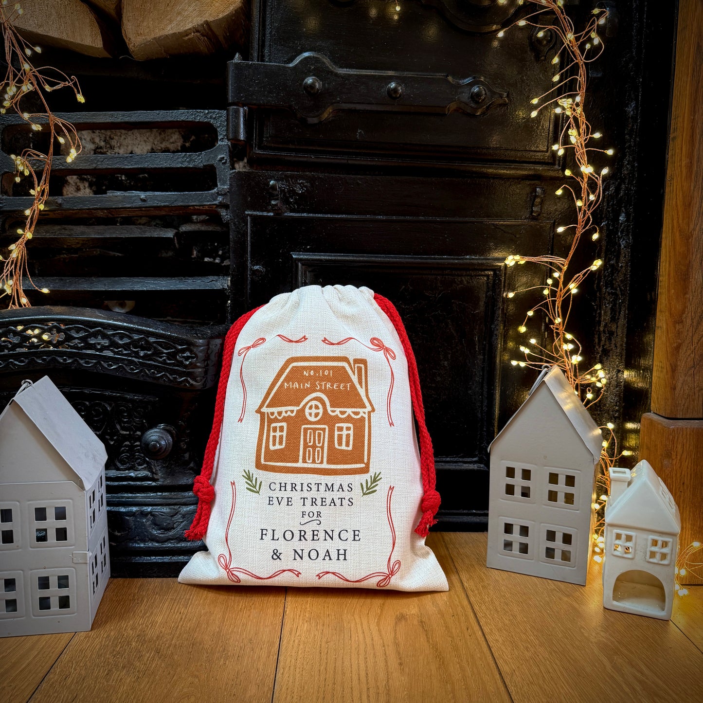 Personalised Christmas Eve Gingerbread House Sack