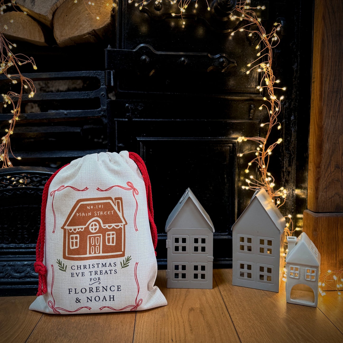 Personalised Christmas Eve Gingerbread House Sack