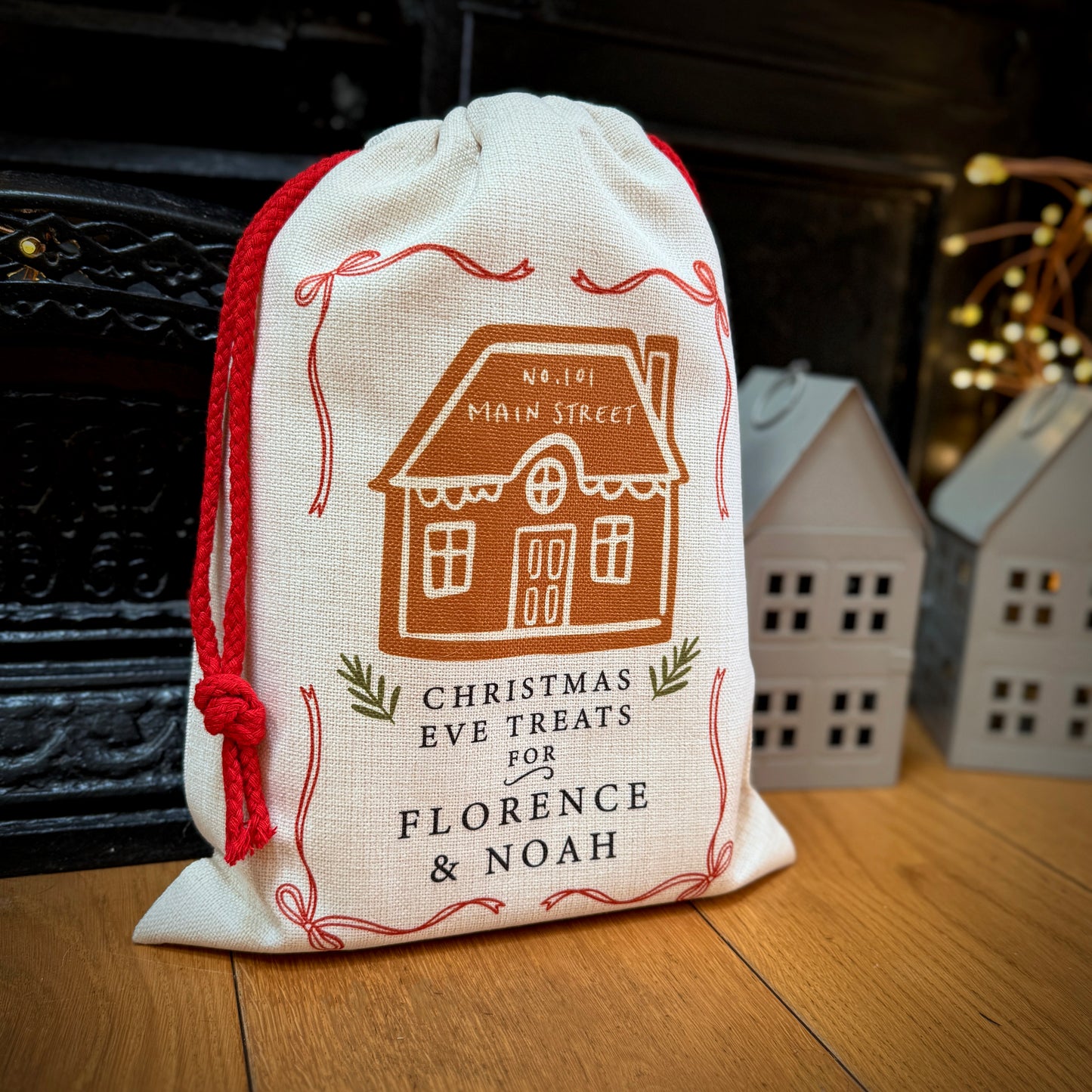 Personalised Christmas Eve Gingerbread House Sack