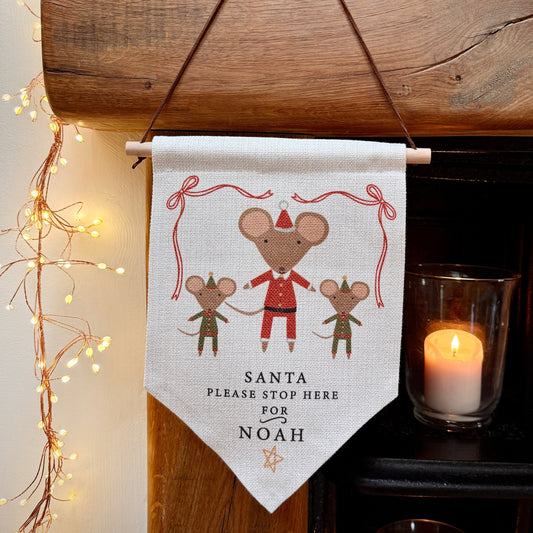 Personalised Santa Stop Here Santa and Elf Mouse Wall Hanging