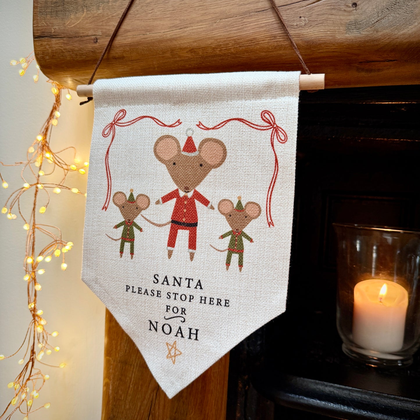 Personalised Santa Stop Here Santa and Elf Mouse Wall Hanging