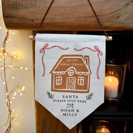 Personalised Santa Stop Here Gingerbread House Wall Hanging
