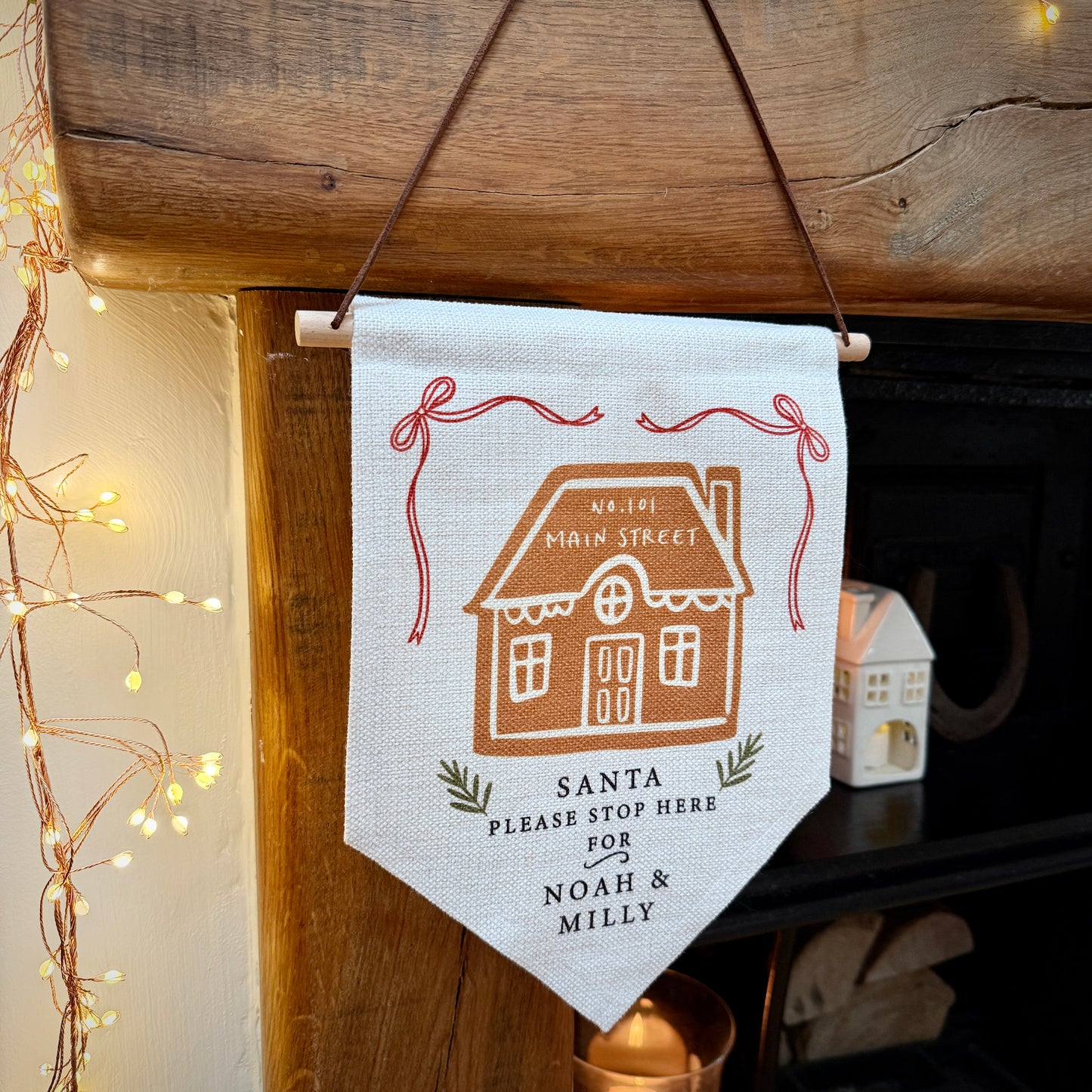 Personalised Santa Stop Here Gingerbread House Wall Hanging