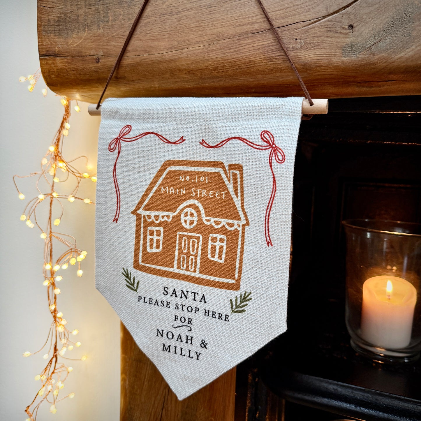 Personalised Santa Stop Here Gingerbread House Wall Hanging