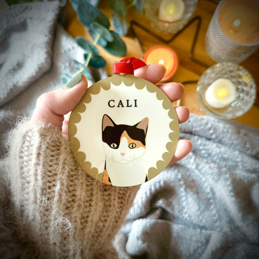 Personalised Cat Scallop Christmas Tree Ornament