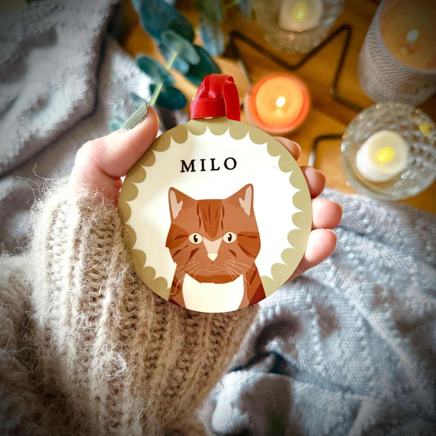 Personalised Cat Scallop Christmas Tree Ornament