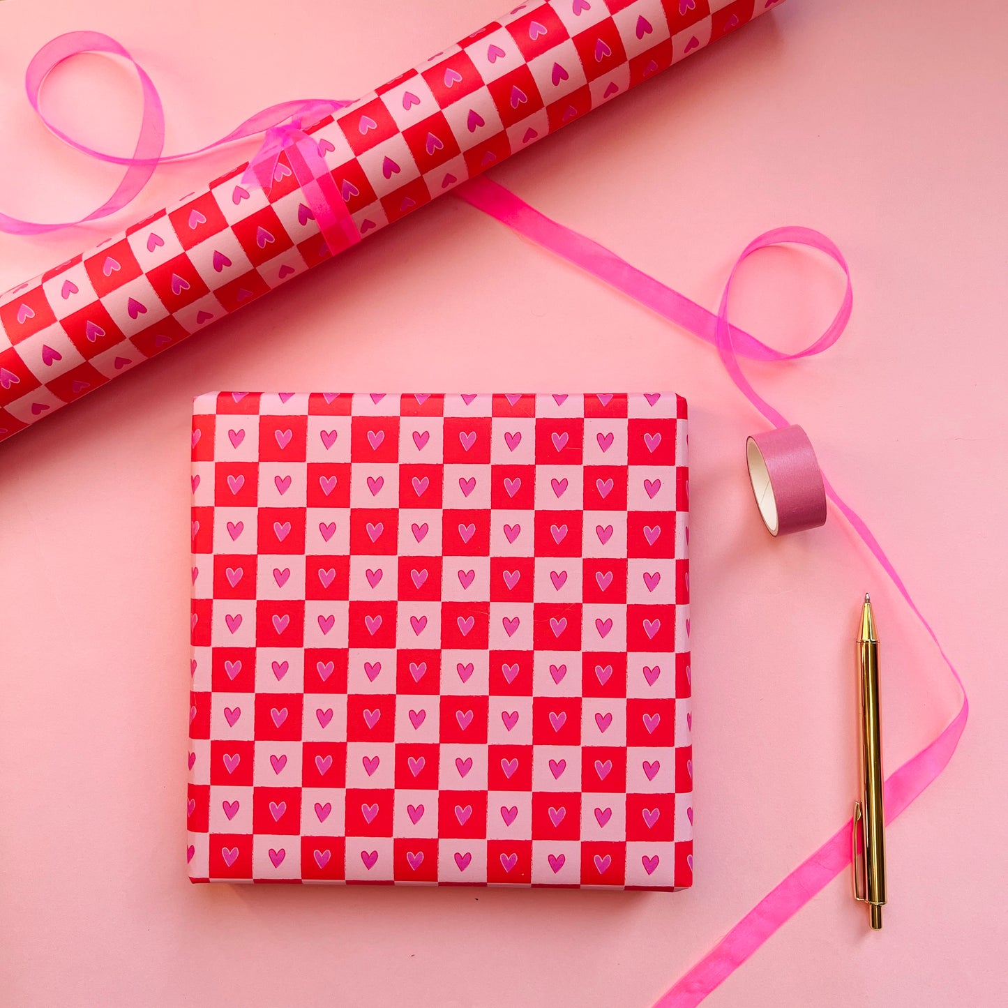 Luxury Checkered Heart Wrapping Paper