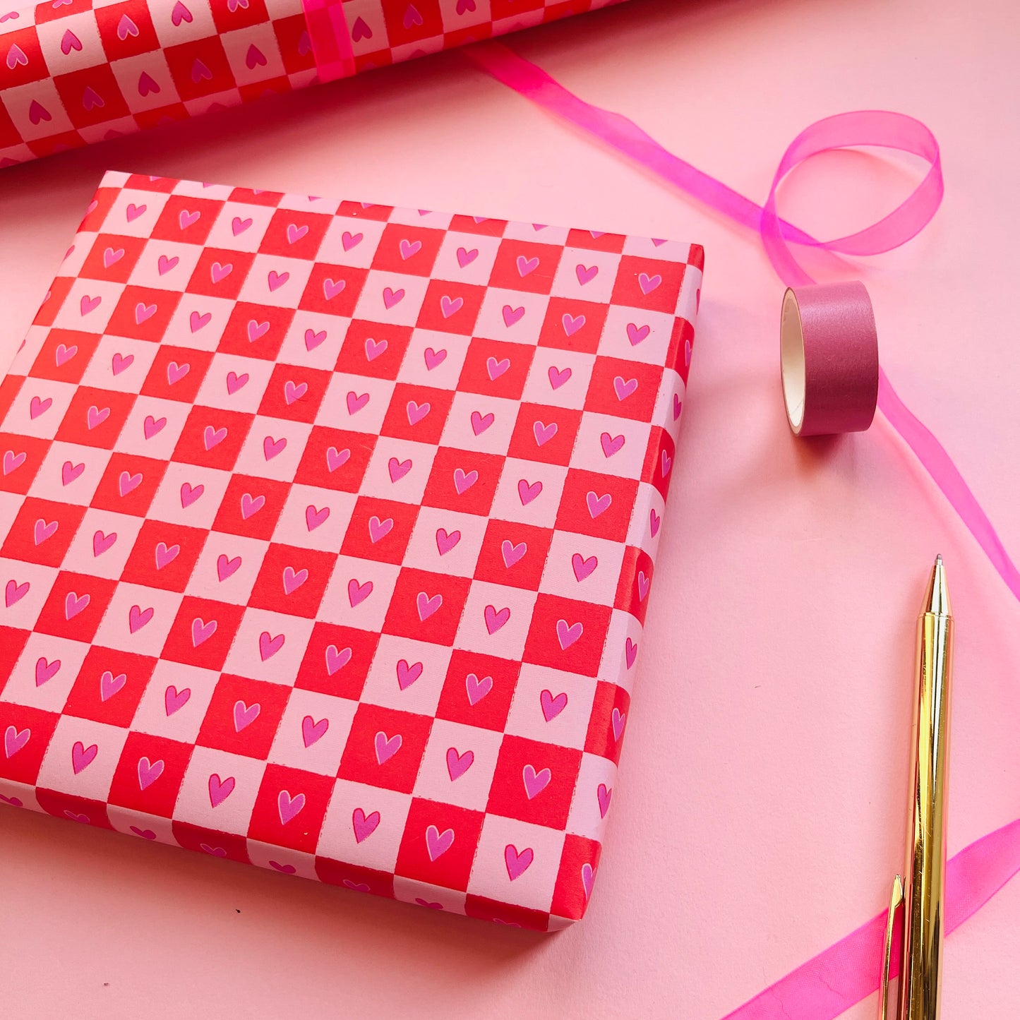 Luxury Checkered Heart Wrapping Paper