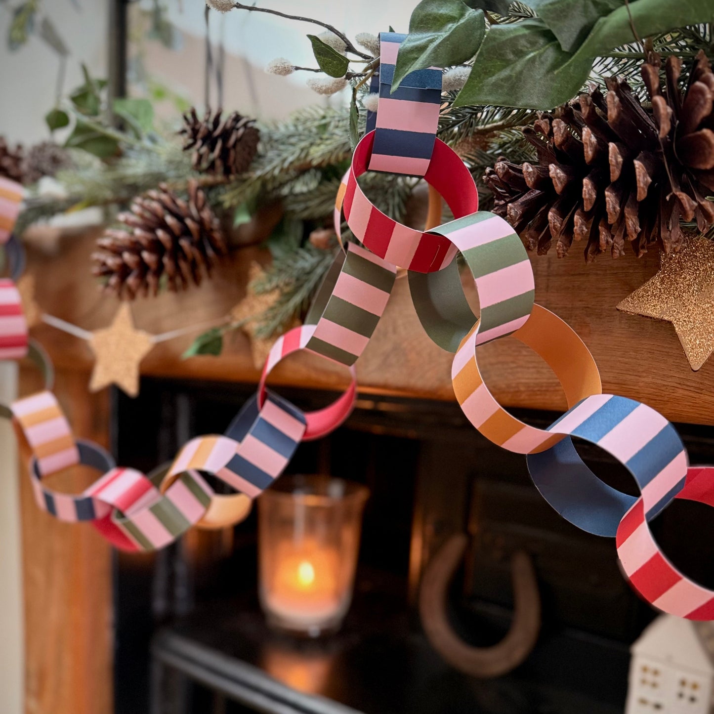 Luxury Christmas Paper Chain Kit – Striped Garland, 3 Metres