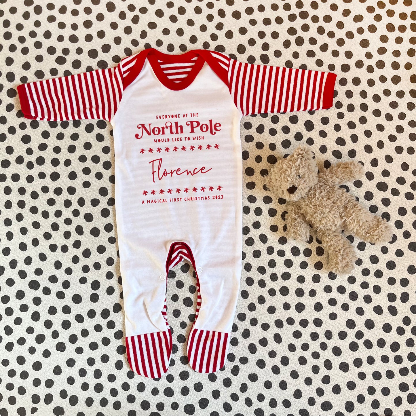 North Pole Babies First Christmas Pyjamas Or Romper suit