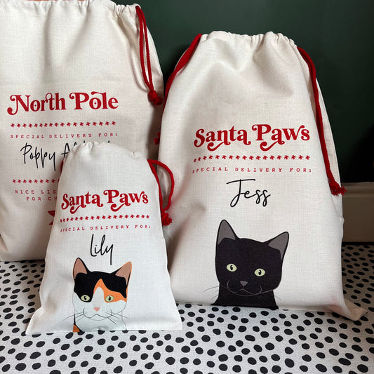 Santa Paws, Personalised Christmas Cat Sack