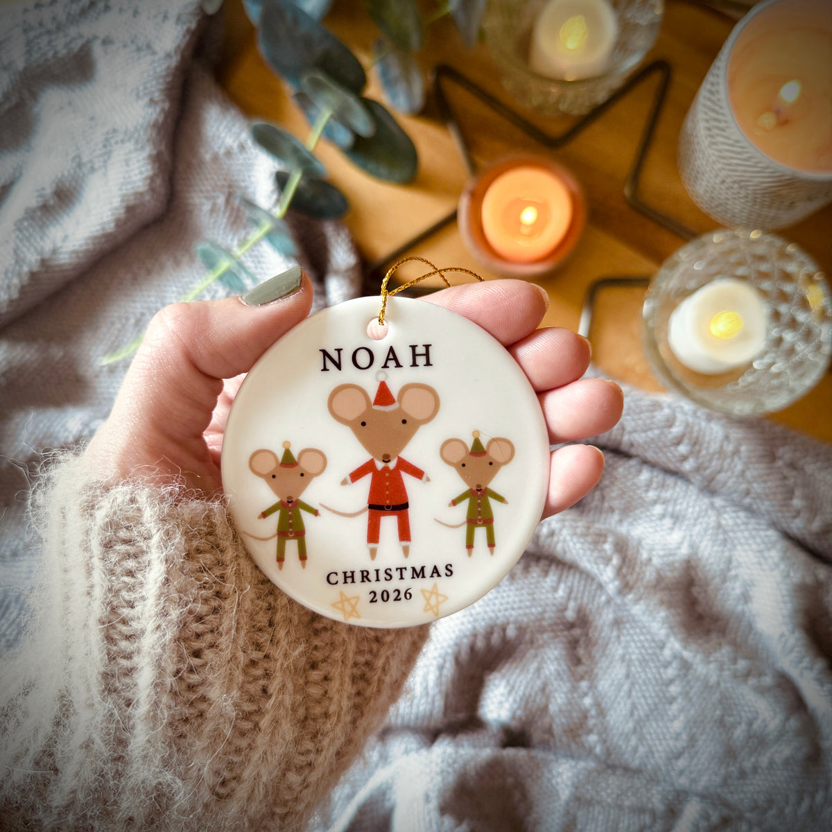 Personalised Santa And Elves Mouse Christmas Tree Decoration