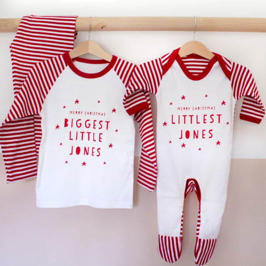 Personalised Littlest Surname Romper Or Sibling Christmas Pyjamas