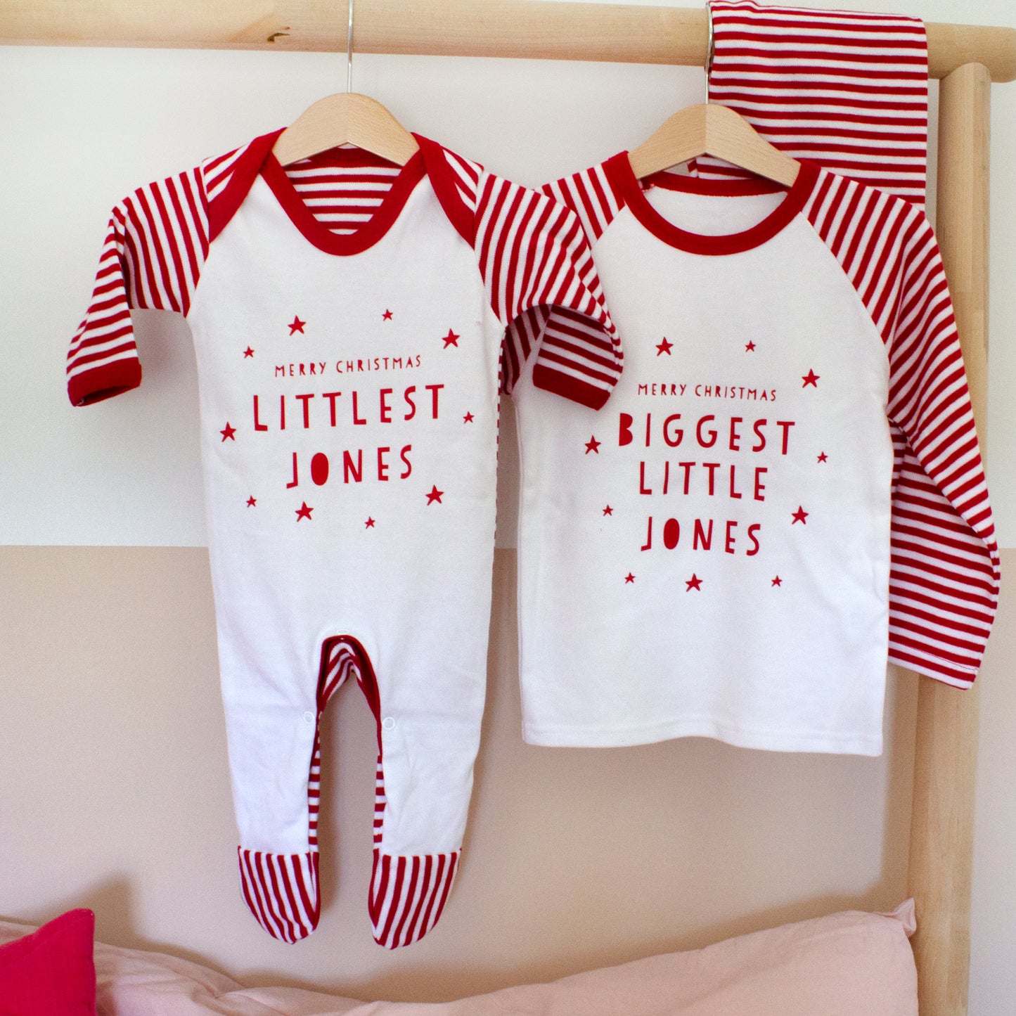 Personalised Littlest Surname Romper Or Sibling Christmas Pyjamas