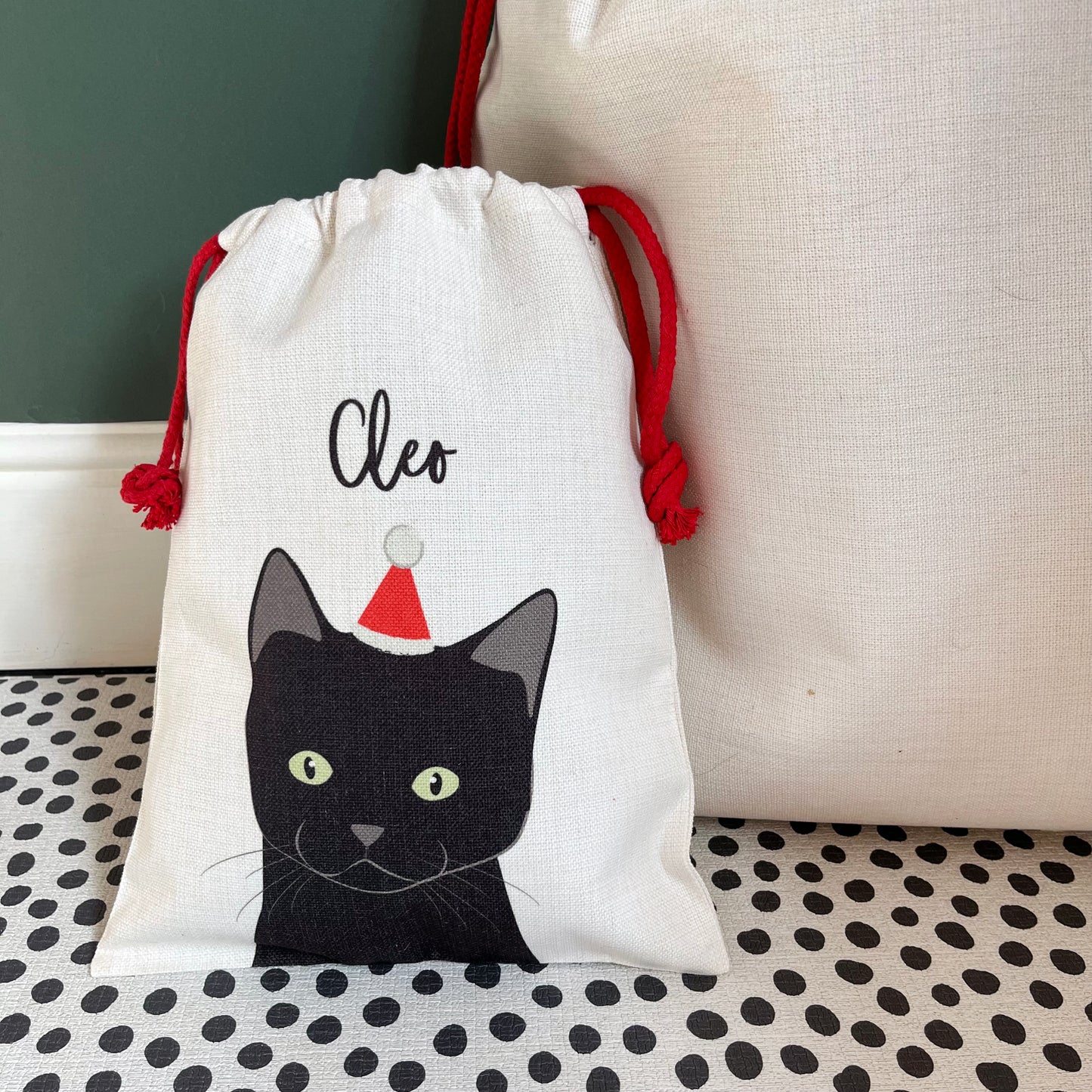 Personalised Santa Hat Christmas Cat Sack