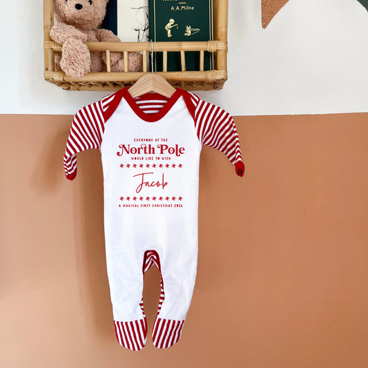 North Pole Babies First Christmas Pyjamas Or Romper suit