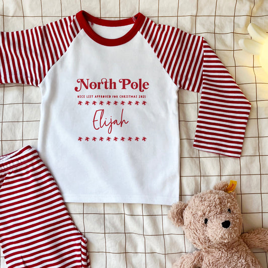 Personalised Christmas  North Pole, Nice List 2025 Romper suit Or Pyjamas