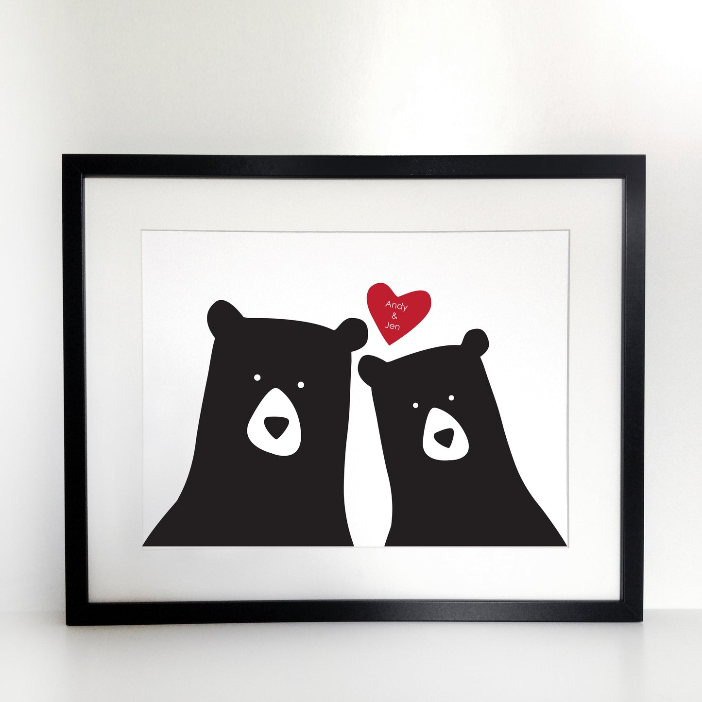 Bear Couple 'Selfie' Personalised A3 Print