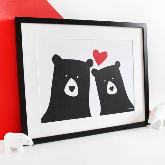 Bear Couple 'Selfie' Personalised A3 Print