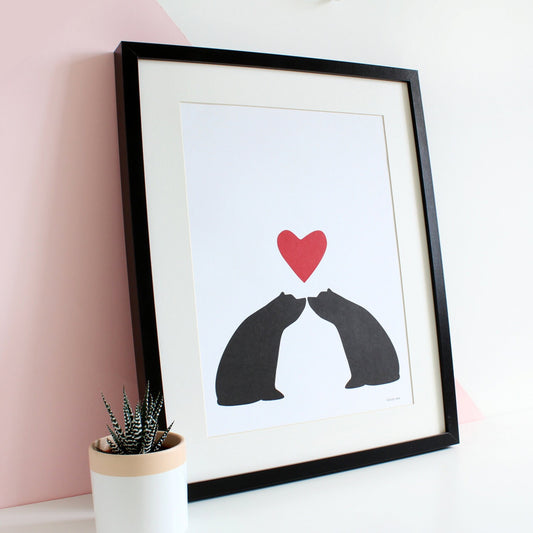 Bear Silhouette Kisses A3 Print