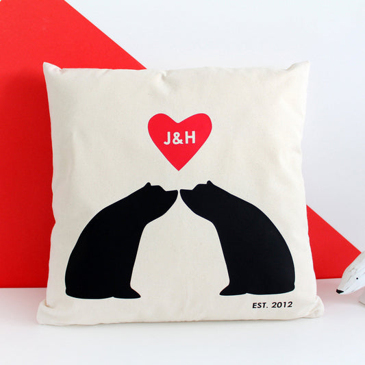 Bear Couple Silhouette Personalised Cushion Cover