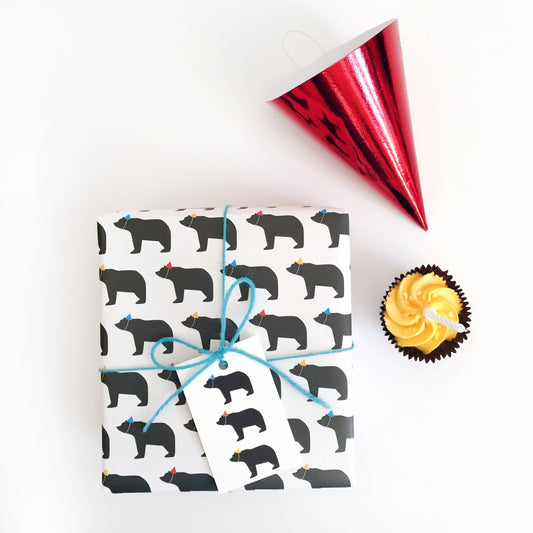 Party Hats Bear Birthday Wrapping Paper