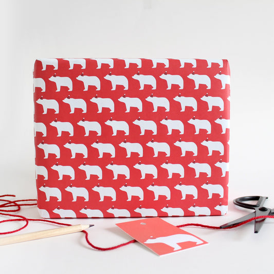 Red Santa Bear Christmas Wrapping Paper x 2 sheets